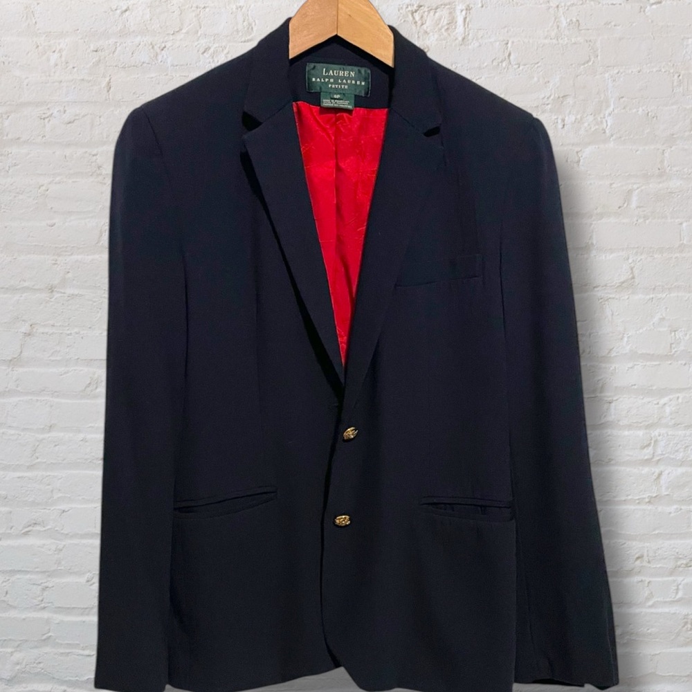 Vintage 90s Lauren Ralph Lauren Navy Wool-Blend Blazer – Size 8 Petite